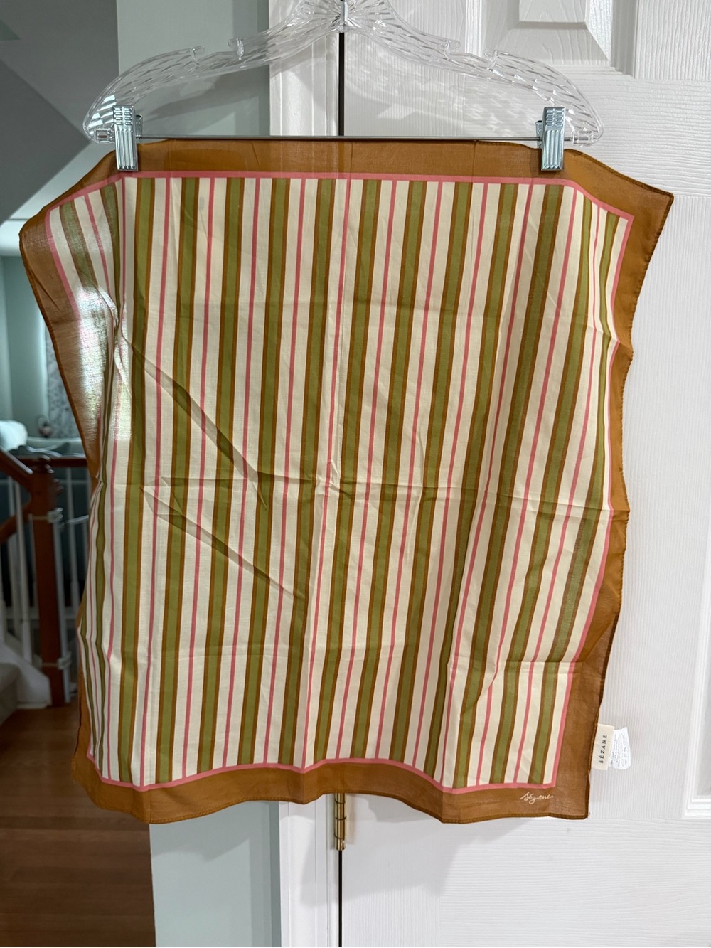 Sézane Stripe Accent Scarf - Pink, Olive & Tan